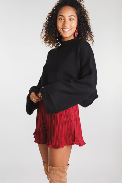 Cropped Wide Sleeve Sweater, Black