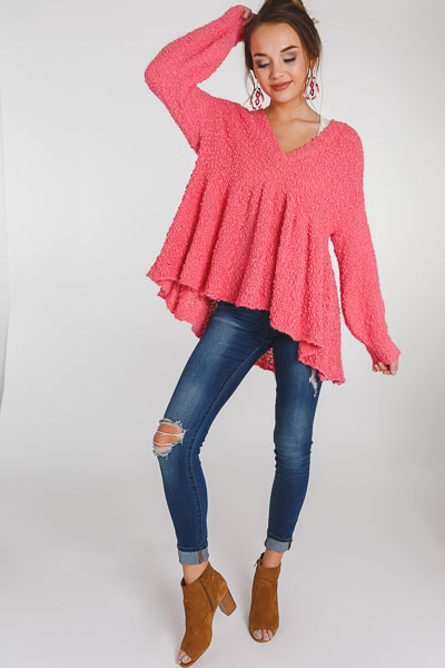 Babydoll Popcorn Sweater, Pink