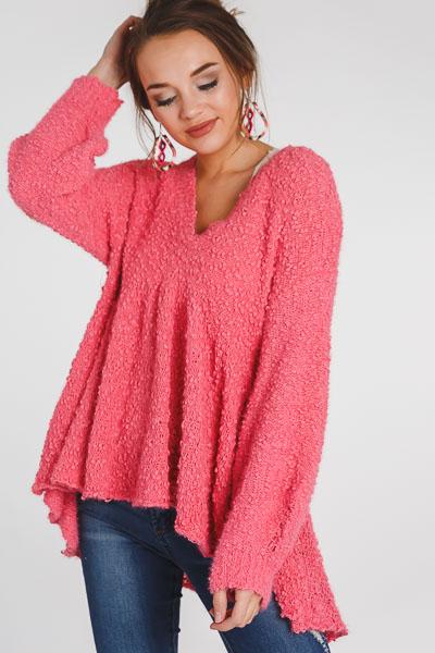 Babydoll Popcorn Sweater, Pink