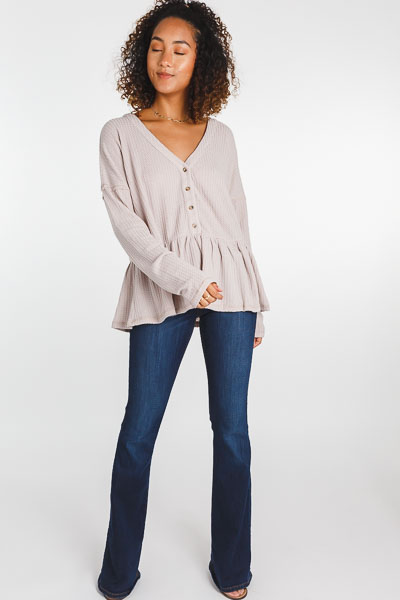Button Peplum Thermal, Taupe