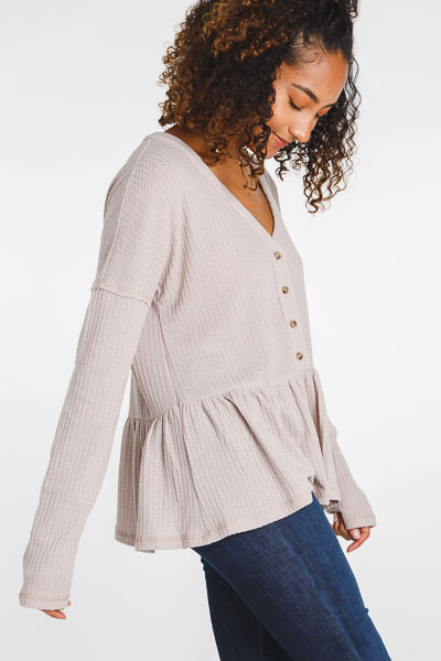 Button Peplum Thermal, Taupe