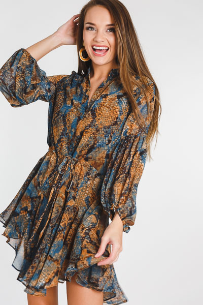 Snake Puff Sleeve Frock