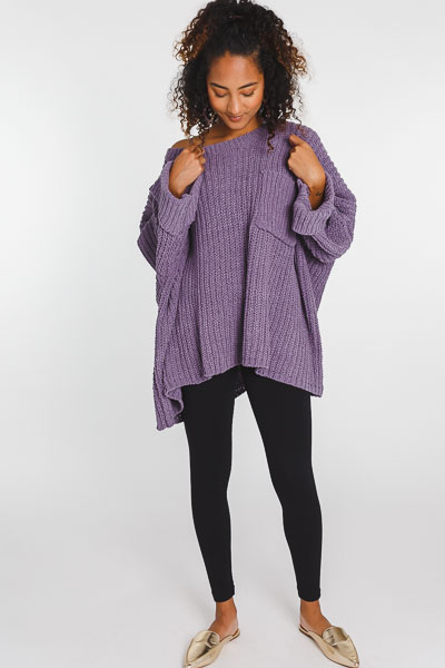 Oversized Chenille Sweater, Purple