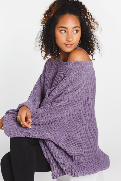 Oversized Chenille Sweater, Purple