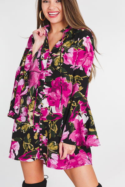 Fuchsia Floral Button Dress