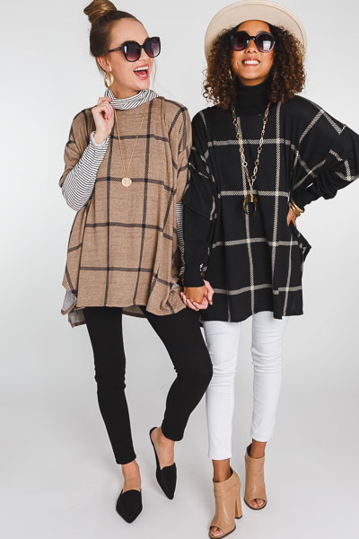 Checkered Box Sweater, Tan