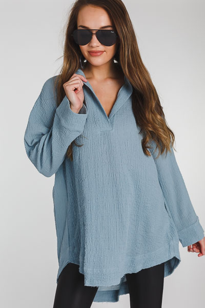 Bubble Crinkled Collared Tunic