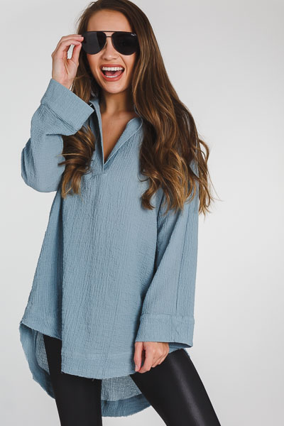 Bubble Crinkled Collared Tunic
