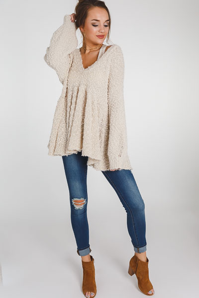 Babydoll Popcorn Sweater, Cream