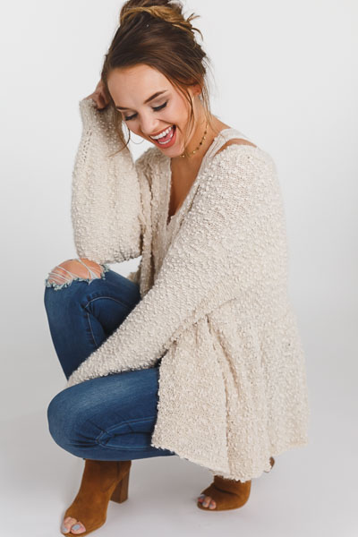 Babydoll Popcorn Sweater, Cream