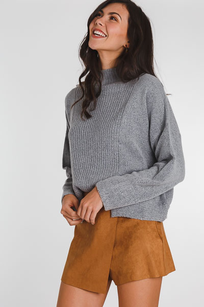 Front & Center Slit Sweater, Grey