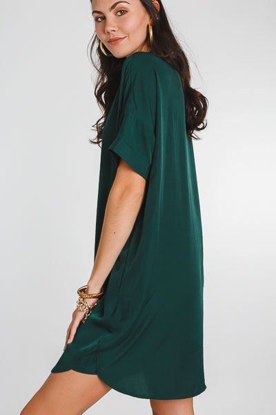 Satin Button Front Dress, Green