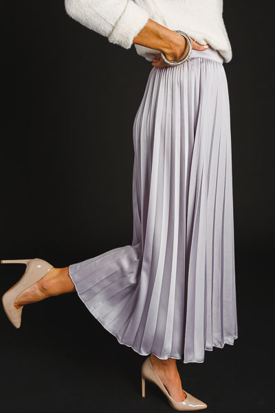 Silky Pleated Skirt, Grey