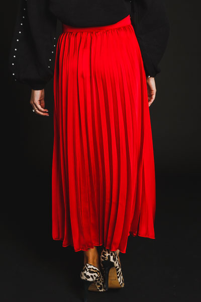 Silky Pleated Skirt, Red