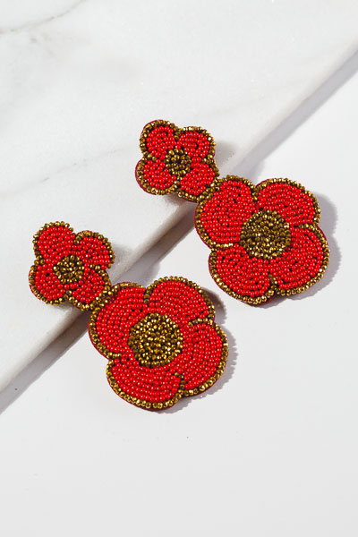 Glam Flower Earrings, Red