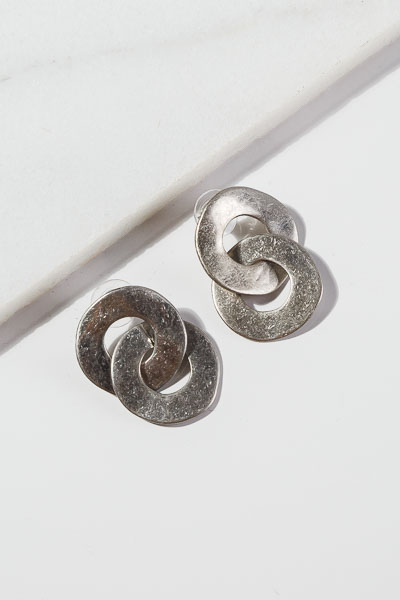 Double Round Earrings, Silver