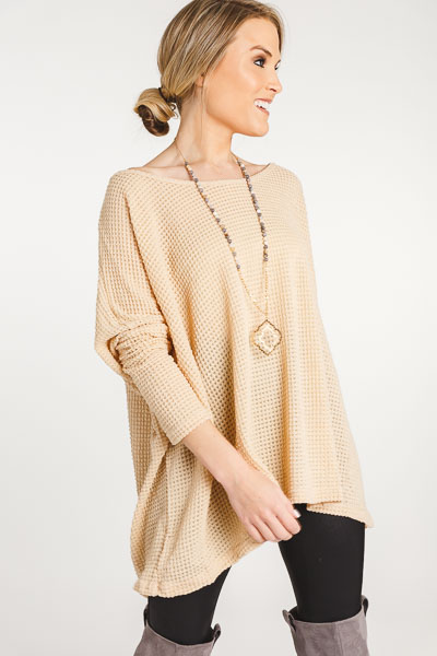 Waffle Knit Dolman Top, Taupe