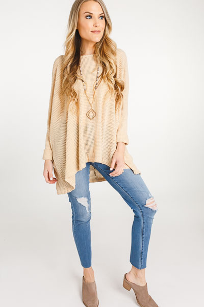 Waffle Knit Dolman Top, Taupe