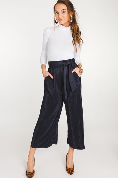 Pleated Wide Leg Pant, Navy