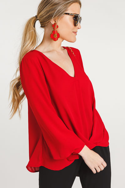 Red Wrap Front Blouse