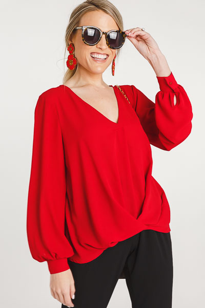 Red Wrap Front Blouse