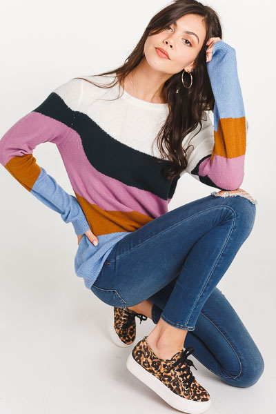 Slanted Stripes Sweater, Multi