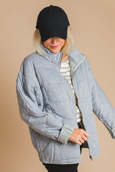 Quilted Batwing Jacket, H. Grey
