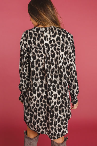 Rolled Sleeve Leopard Dress