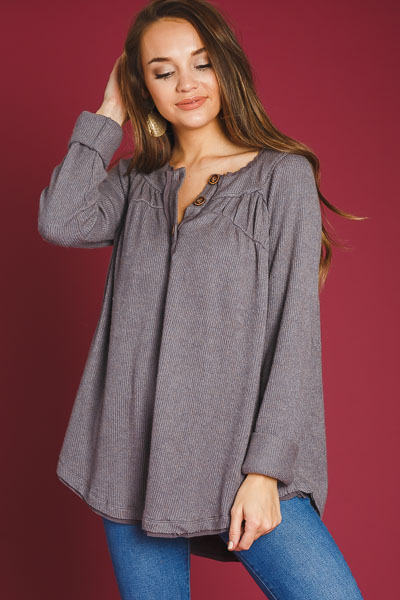 Ribbed Button Tunic, Charcoal