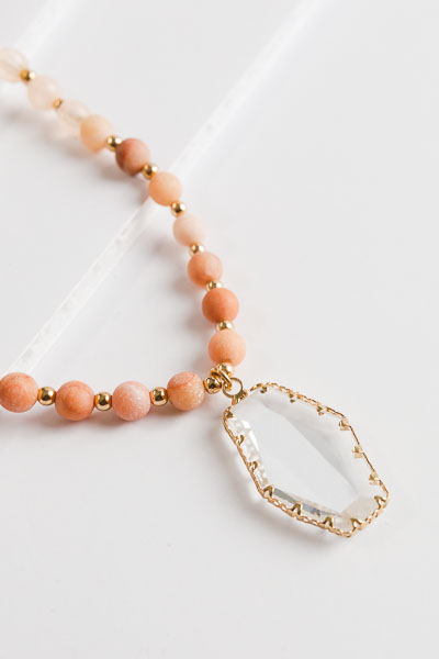 Glass Drop Necklace, Pink