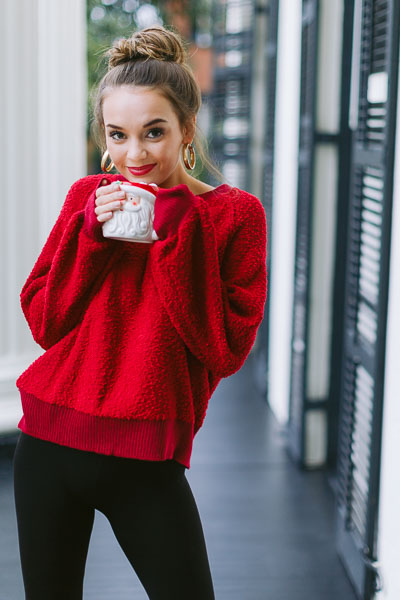 Boat Neck Sweater, Red