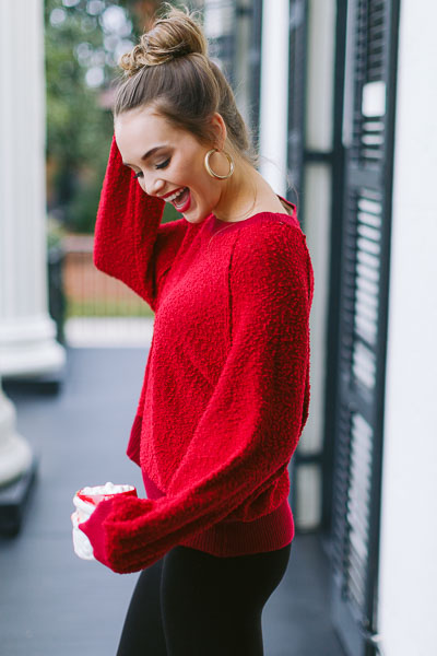 Boat Neck Sweater, Red