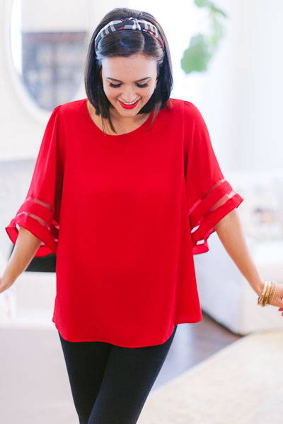 Illusion Sleeve Top, Red