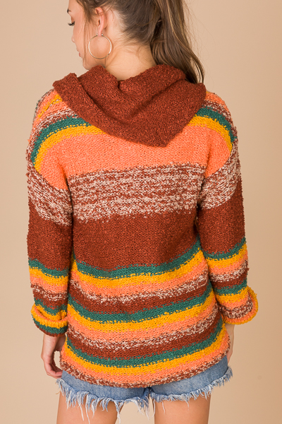 Cowl Stripe Fuzzy Sweater, Multi
