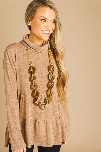 Cowl Neck Tiered Top, Taupe
