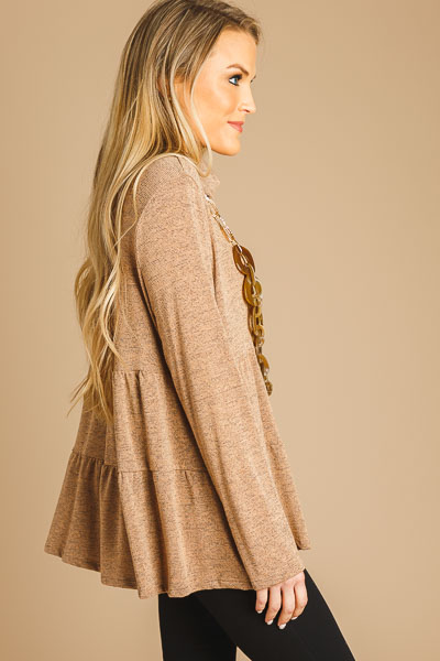 Cowl Neck Tiered Top, Taupe