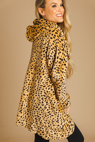 Furry Open Front Hoodie, Cheetah