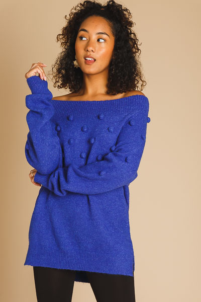 Mock Raised Dot Sweater, Blue