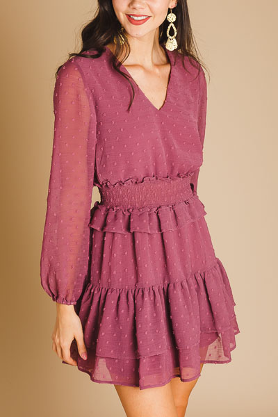 Swiss Smocked Waist Dress, Purple 
