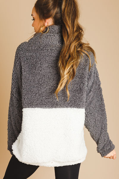 2 Tone Cowl Sherpa Pullover, Charcoal