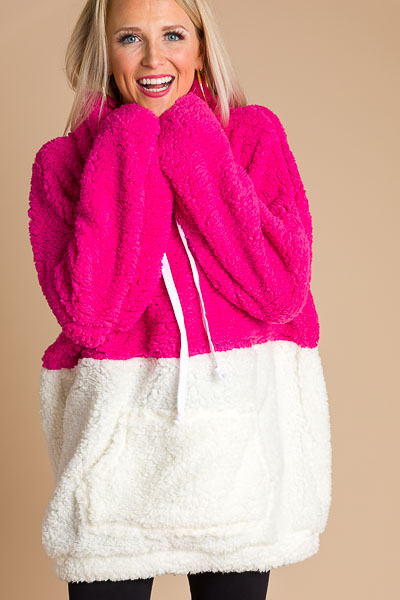 2 Tone Cowl Sherpa Pullover, Pink
