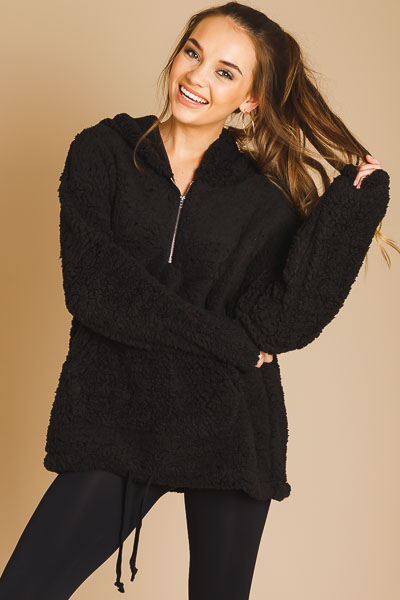 Half Zip Sherpa Pullover, Black