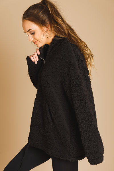 Half Zip Sherpa Pullover, Black