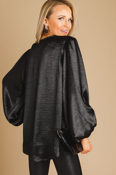 Satin Shine V Blouse, Black 