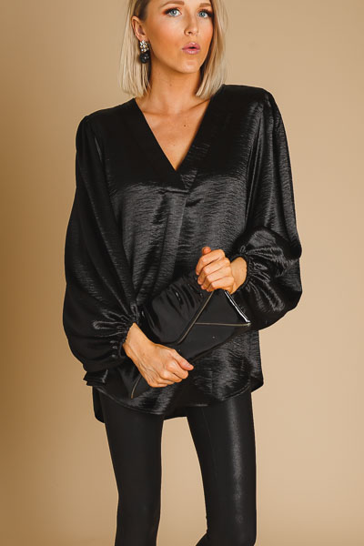 Satin Shine V Blouse, Black 