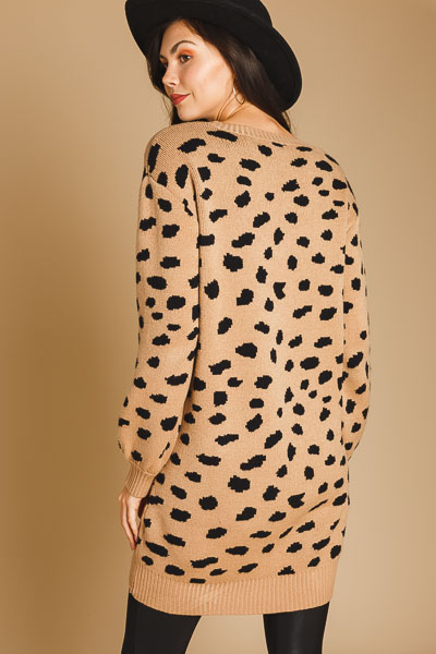 Cheetah Sweater Dress, Mocha