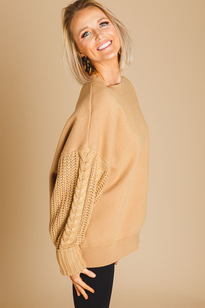 Cable Sleeves Sweater, Taupe