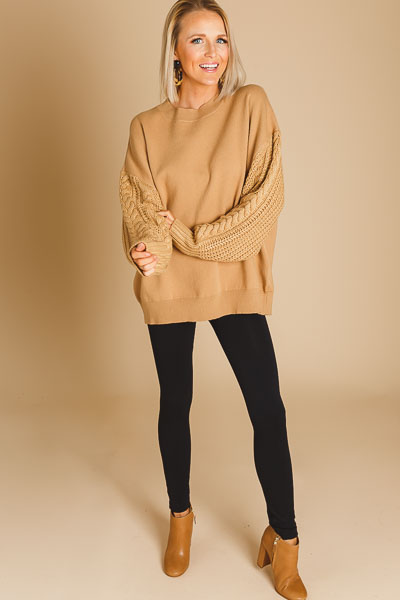 Cable Sleeves Sweater, Taupe