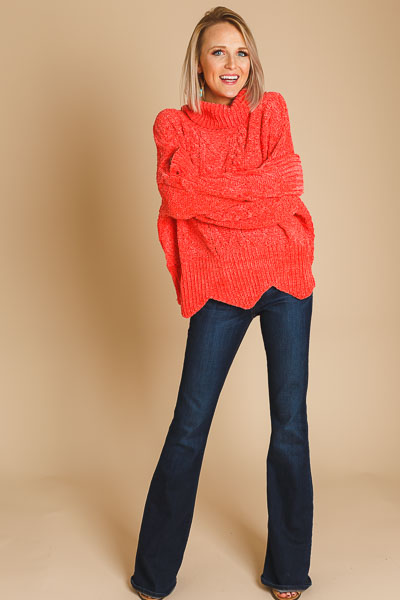 Scalloped Cable Chenille Turtleneck