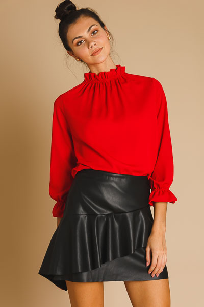 Above It All Ruffle Blouse, Red